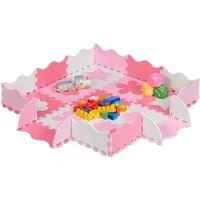 relaxdays Spielmatte 34-tlg. Puzzlematte mit Rand und Motiven, Rosa