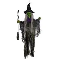 Horror-Shop Dekoobjekt Klassische Hexe mit Hexenbesen als Hängefigur 60 c