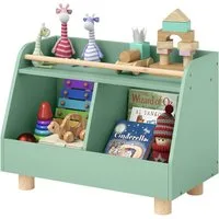 Bellabino Kinderregal Belly mit geräumigen Fächern und Ablagefläche, Spielzeugtruhe, Bücherregal aus Holz, 2 Fächer für Spielzeug, 1 Ablagefläche, mintgrün/natur