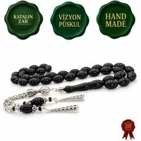 M-Punkt24 Kettenanhänger Tesbih Tesbih (8 x 12 mm, Siyah / Schwarz, Beyzi/Olive), Gebetskette, Rosary, inkl. Etui, ! SONDERPREIS, DA PRODUKTNEUHEIT !