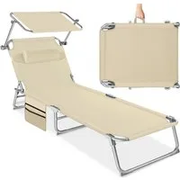 tectake Gartenliege Sonnenliege mit Seitentasche und Kopfpolster, 190 x 68 x 111cm, Balkonliege Chloé, 1 St., für Außen in Beige, klappbar, verstellbar, widerstandsfähig und UV-beständig