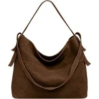 Caspar Schultertasche große Vintage Damen Leder Handtasche - PREMIUM LINE - Modell No.816, 100% italienisches Wildleder, samtig weich, angenehmer Tragekomfort