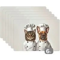 MuchoWow Platzset Katze - Hund - Kochkleidung, (6-St), Platzsets, Tischset, Abwaschbar, Tischsets, Platzdeckchen