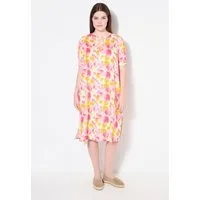 Ulla Popken Midikleid Tunikakleid Leinenmix Blüten Stehkragen Halbarm