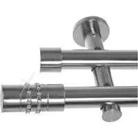 BASIT Gardinenstange Edelstahloptik 20mm mit Wandträgern 120 cm E80, Ø 20 mm, 2-läufig, verschraubt, Metall, H41 120 cm E80 Zylinder mit Kristall