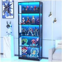 VOWNER Glasvitrine mit 3-Farben-LED - Bewegungssensor (1-St) 5 übereinanderliegende Regale, 80x204x35 cm