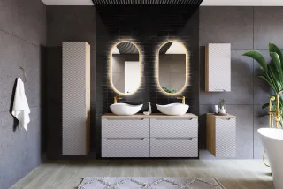Badmöbel Set 7-tlg Badezimmerset LAXY Eiche Beige ohne Waschtisch