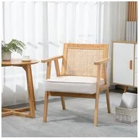HOMCOM Relaxsessel Wohnzimmer Relaxsessel mit Armlehnen, Sitzkissen (Loungesessel, 1-St., Lesesessel), Polstersessel für Schlafzimmer Creme