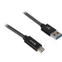 USB 3.2 Gen 2 Kabel, USB-A Stecker > USB-C Stecker schwarz/grau, 0,5 Meter, gesleevt