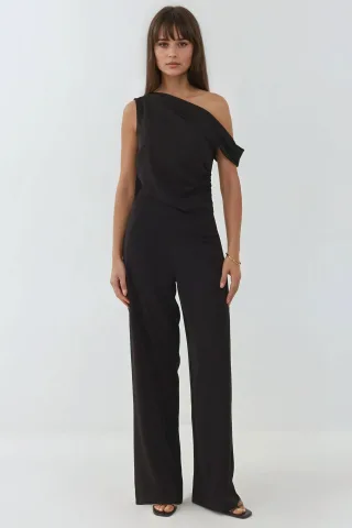 Weitgelegte asymmetrische Kragen-Jumpsuit
