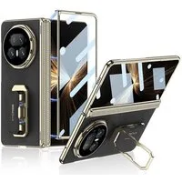 Wigento Handyhülle Für Honor Magic V5 Kunstleder Scharnier Hülle mit Handschlaufe Schwarz, Scharnierschutz, integrierter Displayschutz, Handschlaufe