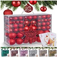 Onbest Weihnachtsbaumkugel Weihnachtskugeln 128-teiliges Set PLUS 5x Karten & 1x Baumspitze, in 3 Größen, 3 Designs, Weihnachtsschmuck Weihnachtsdeko