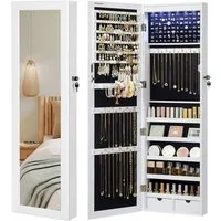 SONGMICS Schmuckschrank Spiegelschrank Wandspiegel Schmuck-Organizer mit LED Beleuchtung and Spiegel, abschließbarer