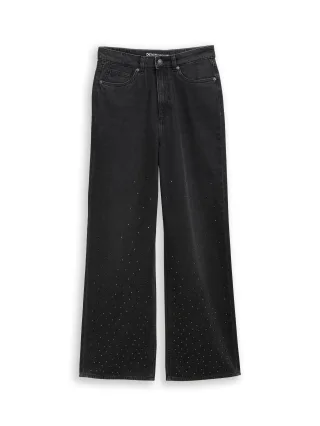 Denim Tom Tailor - TTLINOU WIDE Jeans mit Strasssteinen black stone wash denim - Gr. - L/32