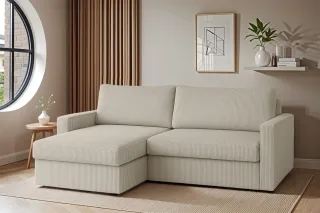 Ecksofa Sofa mit Schlaffunktion BENDIK Stoff Poso Altweiß Ottomane Links