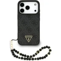 Guess Handyhülle Case iPhone 17 Pro MagSafe Kunstleder grau Logo Kette 6,3 Zoll, Kantenschutz