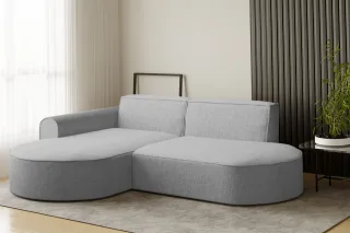Ecksofa Designersofa BONDY in Stoff Neve Hellgrau Ottomane Links