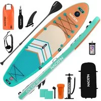 NACATIN Inflatable SUP-Board 320 cm, Aufblasbares Stand-Up-Paddle Board für Allround & Touring, Inflatable SUP Board, (inkl. Rucksack, 10L Trockenbeutel, Handyhülle & Schultergurt), mit umfangreichem Zubehör