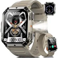 blackview Militär-Smartwatch Herren mit 900mAh Akku/LED-Taschenlampe/Kompass/SOS Smartwatch (2.01 Zoll, iOS/Android), 2-tlg., 3 x Riemen / 2 x Riemen und Ladekabel, Herzfrequenz,SpO₂& Schlafüberwachung,100+ Sportmodi,Schrittzähler,IP68