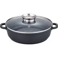 GSW Servierpfanne Gourmet Granit, Aluminiumguss, VITAFLON® GRANIT Antihaft-Versiegelung, Glasdeckel, Induktion