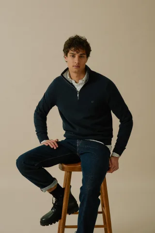 BASEFIELD - Zip Troyer Pullover night blue - Gr. - L