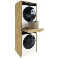 TREND WERK Waschmaschinenumbauschrank 66×64×184 cm - für Waschmaschine & Trockner übereinander (Waschraum Möbel Schrank für Waschküche mit Stauraum) Waschturm für Waschmaschine & Trockner mit Ausziehbrett & Hochschrank