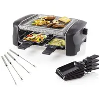 PRINCESS Raclette, 4 Raclettepfännchen, 600 W, Stonegrillparty Tischgrill klein 4 Personen Gerät heißer Stein-Platte