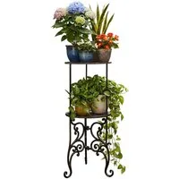 relaxdays Blumenständer Pflanzenständer antik Gusseisen, dunkelbraun, 2 Ablagen
