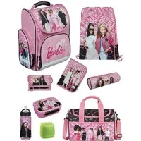 Familando Schulranzen Clou Barbie Schultasche, rosa, ab 1. Klasse (Erweitertes Set, 9-tlg., mit Lunch-Set und Sporttasche), kompakt, mit 2-Wege-Reißverschluss