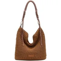 ITALYSHOP24 Schultertasche DAMEN TASCHE Hobo Shopper Häkeltasche Boho Geflecht Freizeit Urlaub, Sommer Basttasche Strand Reise Beuteltasche Stroh Handtasche Kordel