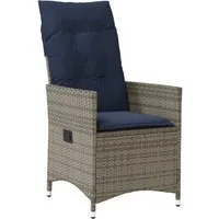 vidaXL Gartenstuhl Gartensessel Verstellbar mit Kissen Grau Poly Rattan (1 St)