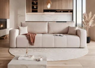 Sofa 3-Sitzer mit Schlaffunktion LEROS in Stoff Manila Beige