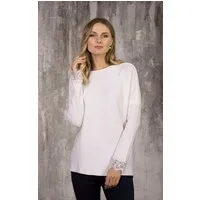 Passioni Strickpullover mit Spitze und Perlendetails