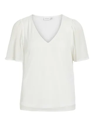 VILA - VIFALIA V-NECK S/S TOP - NOOS Snow White - Gr. - 36