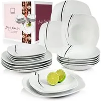 SÄNGER Tafelservice Bilgola Black Lines Geschirrset, Weiß (18-tlg), 6 Personen, Porzellan, Premium Collection