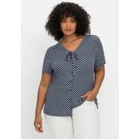 sheego by Joe Browns T-Shirt Blusenshirt Kurzarm mit Pünktchen und Bindeband am Ausschnitt
