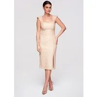 OMBRE Abendkleid Damen Cocktailkleid mit Pailletten und Schlitz Creme XS (kein Set, 1-tlg)