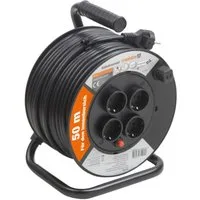 Meister Werkzeuge Kabeltrommel Verlängerungskabel H05VV-F 3G1,5mm² 50m mit 4 Steckdosen Kabeltrommel 4-fach (Tragegriff, Thermoschalter, Überhitzungsschutz, Kabellänge 50 m), GS geprüft
