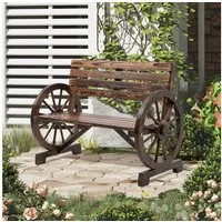 Outsunny Bank Gartenbank Wagenrad mit Armlehne (Holzbank, 1-St., Sitzbank), bis 240 kg belastbar Tannenholz Braun 105,5 x 56 x 79 cm