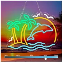 MUPOO Dekolicht LED Neon Schilder für Wanddekoration Dimmbar,USB-angetrieben, 5-Gang-Dimmung + Batteriekasten, Palmen Delphin