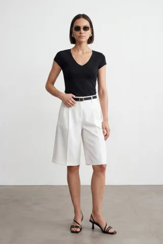 Slim Fit V-Ausschnitt Jerseybluse
