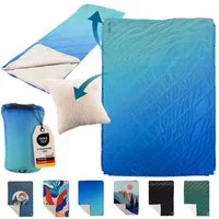 Skandika Deckenschlafsack Campingdecke Liva, 4-in-1, Outdoor Decke, 200x135cm, Überwurf, Kissen, mit Teddyfell Unterseite, Polyester, wasserdicht