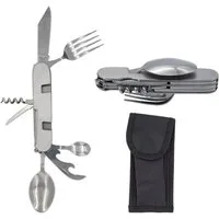TSB Werk Besteck-Set Campingbesteck Camping Outdoor Essbesteck 7 in 1 (7-tlg), Feldbesteck, Survival, Klappbesteck