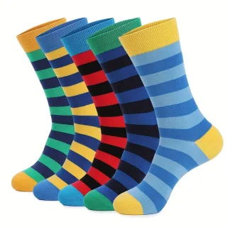 5 Pairs Men's Colorful Striped Funny Novelty Cotton Dress Socks, Cool Design Rich Funky Crew Socks for Men Comfy Breatha
