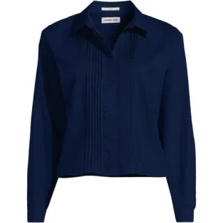 Kurze bügelfreie Hemdbluse mit Biesen, Damen,  Blau, Baumwolle, by Lands' End