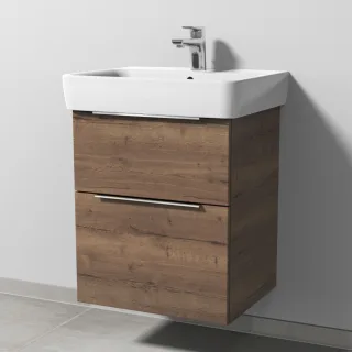 Sanipa 3way Waschtischunterbau zu Geberit Renova Plan Waschtisch mit 2 Auszügen, Eiche-Tabak UM87450
