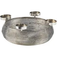 Kobolo Kerzenhalter Dekokranz rund aus Metall in silber für 4 Kerzen