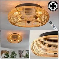 hofstein Deckenleuchte Deckenventilator mit Beleuchtung aus Metall/Bambus, Fernbedienung, ohne Leuchtmittel, Auf-/Abwind-Funktion, Lichteffekt, Ø 50cm, 4x E27, ohne Leuchtmittel