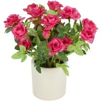 Kunstblume Wildrosen Busch im Topf Rosen, I.GE.A., Höhe 21 cm, Rosen Kunstrosen Kunstpflanze Blumen Künstliche Hochzeitsdeko