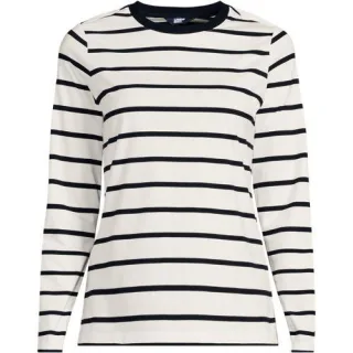 Langärmeliges Supima-Shirt mit Rundausschnitt für Damen in Petite-Größe, Damen, size: petite, Schwarz, by Lands' End